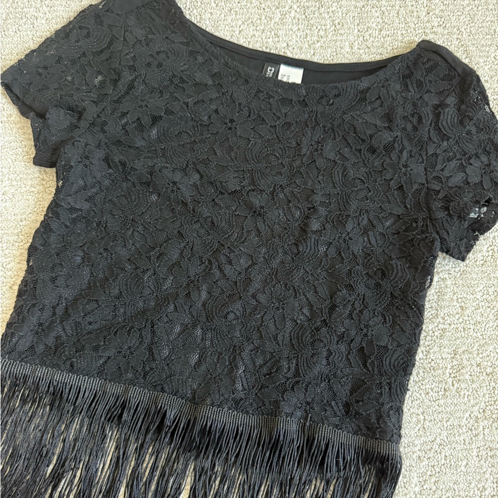 H&M Black Embellished Crop T-Shirt
